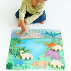 Sarah's Silks Wooden Animals-Complete Wooden Dinosaur Set